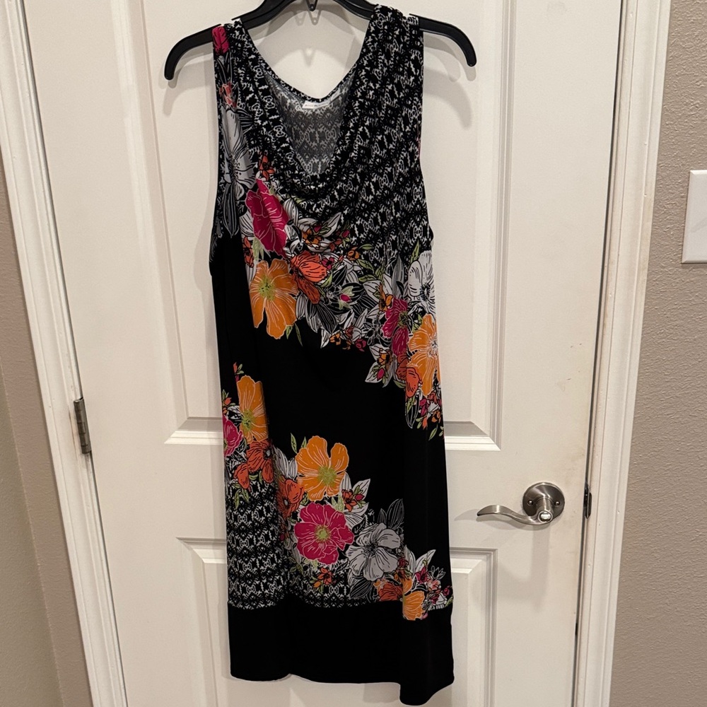 Kim Rogers Black Midi Dress with Floral Accents